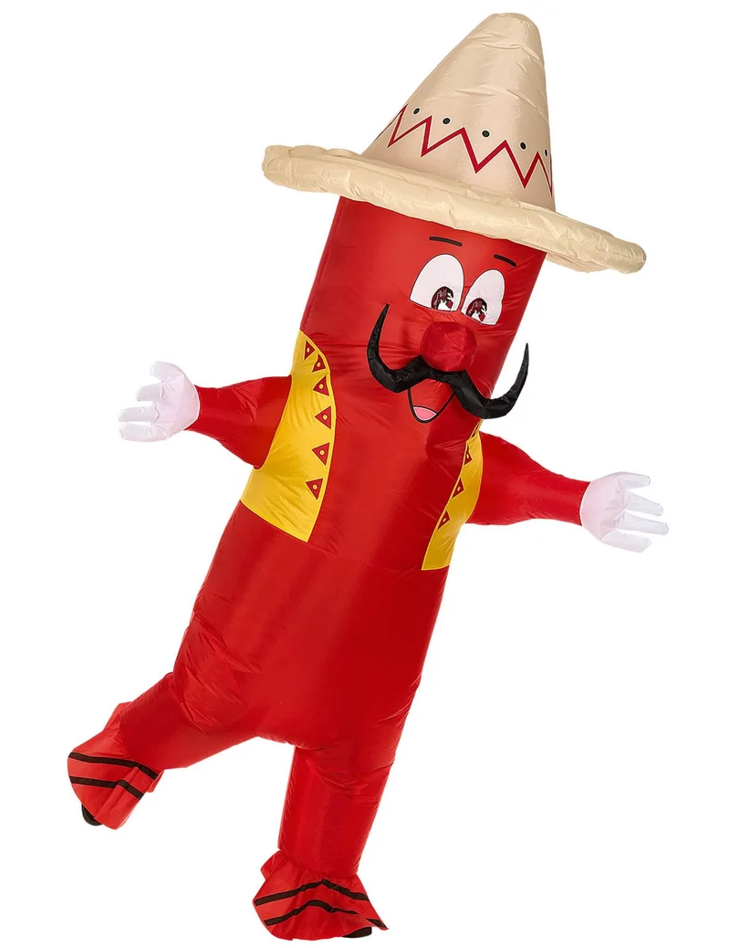 Chilli-Kostüm aufblasbar mit Sombrero rot-gelb-braun