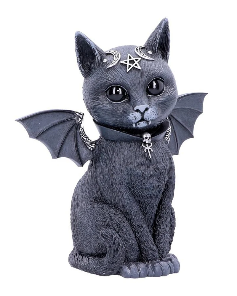 Mystische Katzenfigur mit Fledermaus Flügel 24cm