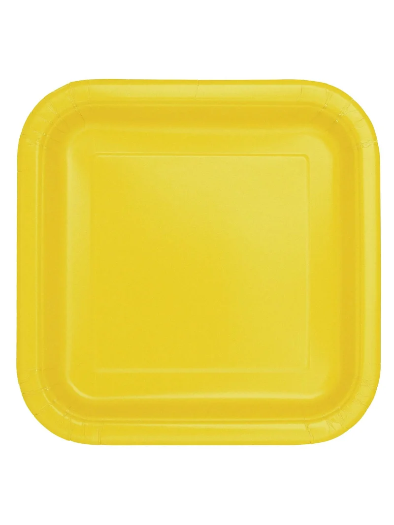 14 quadratische Pappteller in Neongelb 22 cm für festliches Buffet