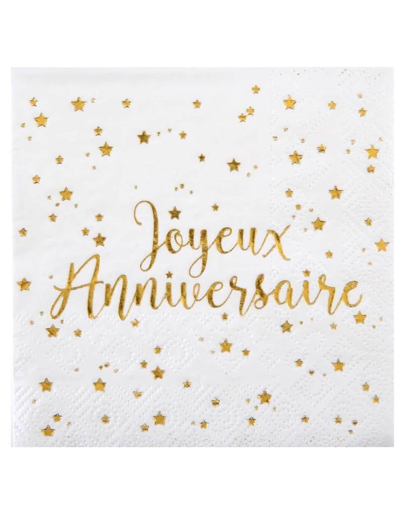 20 kleine Papierservietten Happy Birthday metallisch weiß und gold 25 x 25 cm Tischdekoration