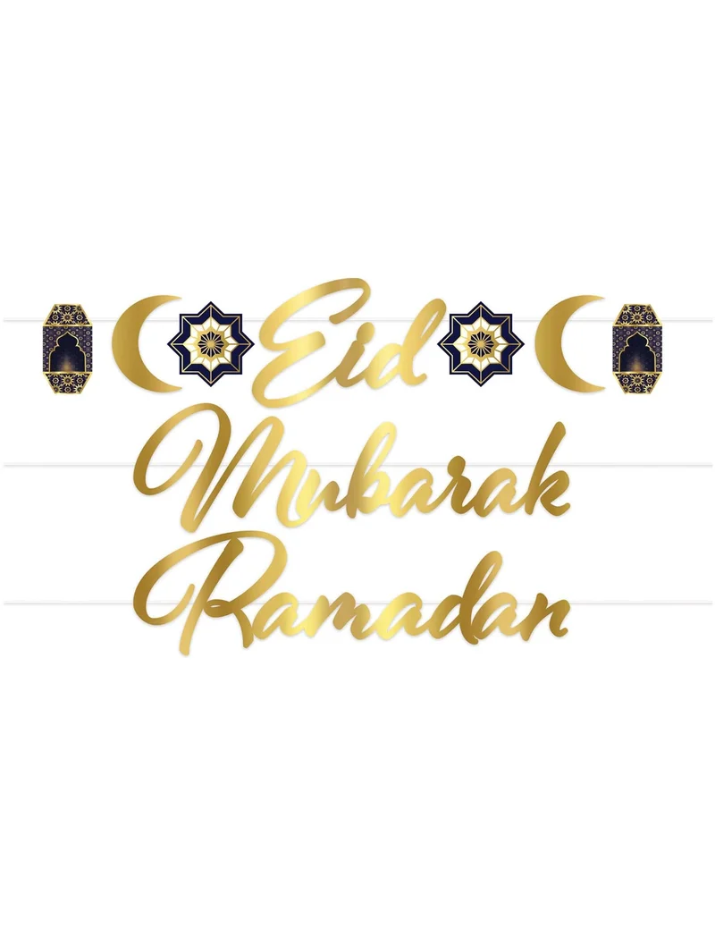 Goldene und blaue Eid Mubarak Kartongirlande 182 cm
