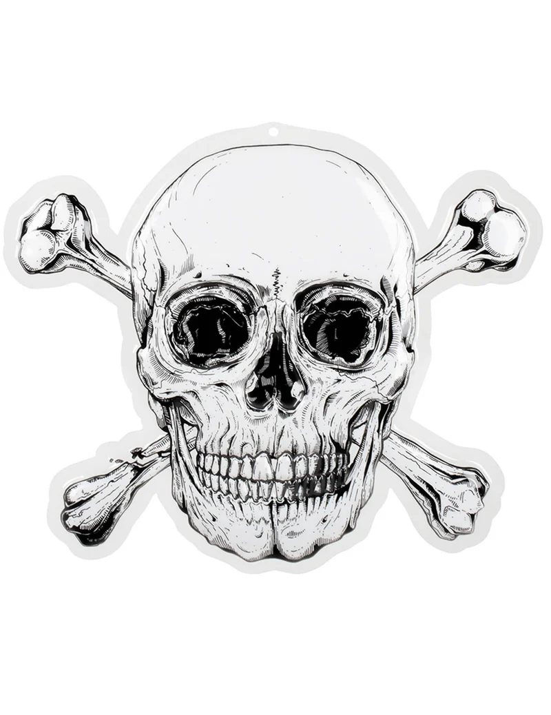 Piraten-Wanddeko Jolly Roger Raumdekoration schwarz-weiß 50 x 42 cm