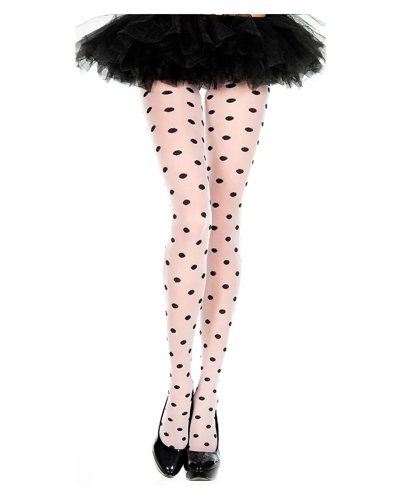Weiße Polka Dot Strumpfhose mit schwarzen Punkten