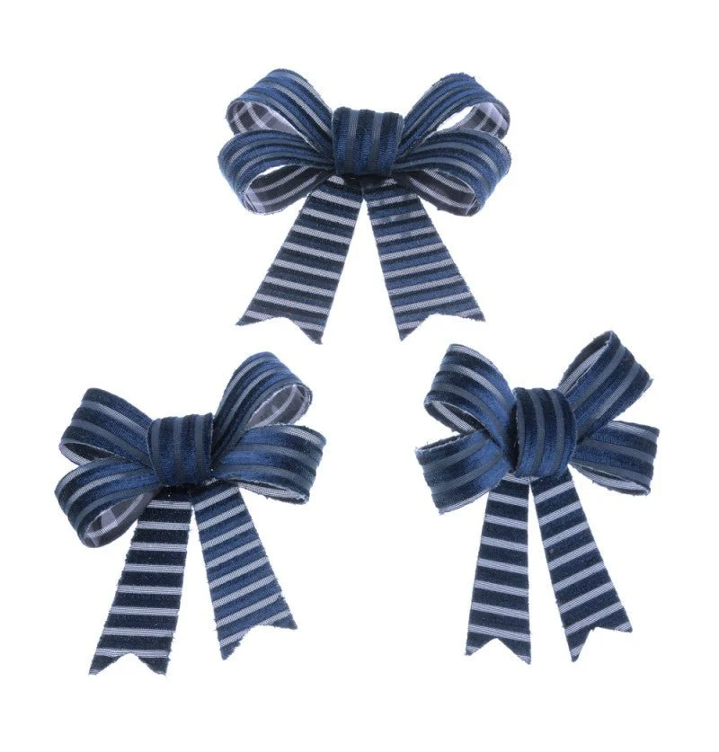 Dunkelblaue Schleife Samt 10cm 3tlg