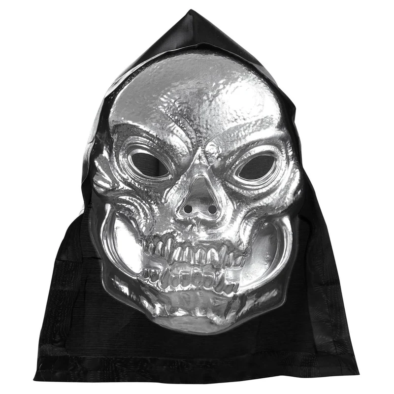 Halloween Maske Silberner Totenkopf mit Kappe