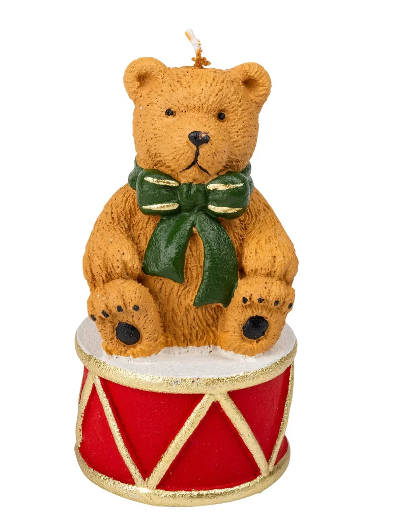 Teddybär Kerze auf seiner Trommel 11 x 6 cm Weihnachtsdekoration