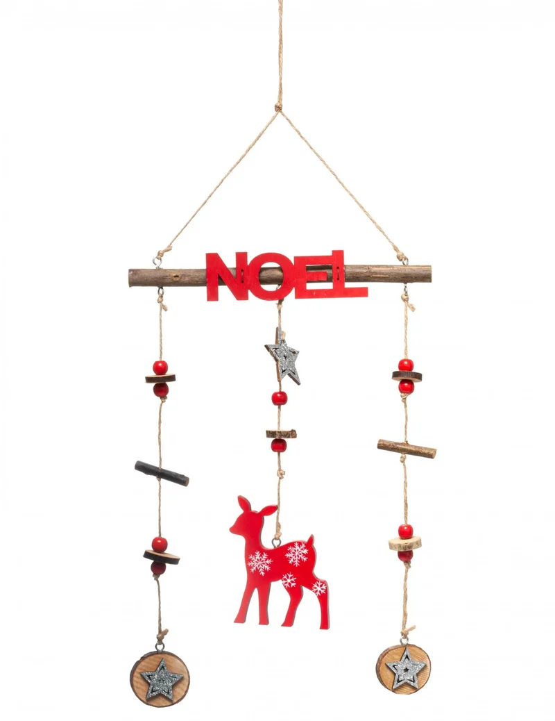 Hängende Holz-Weihnachtsrentier-Dekoration 38 cm rotes Mobile