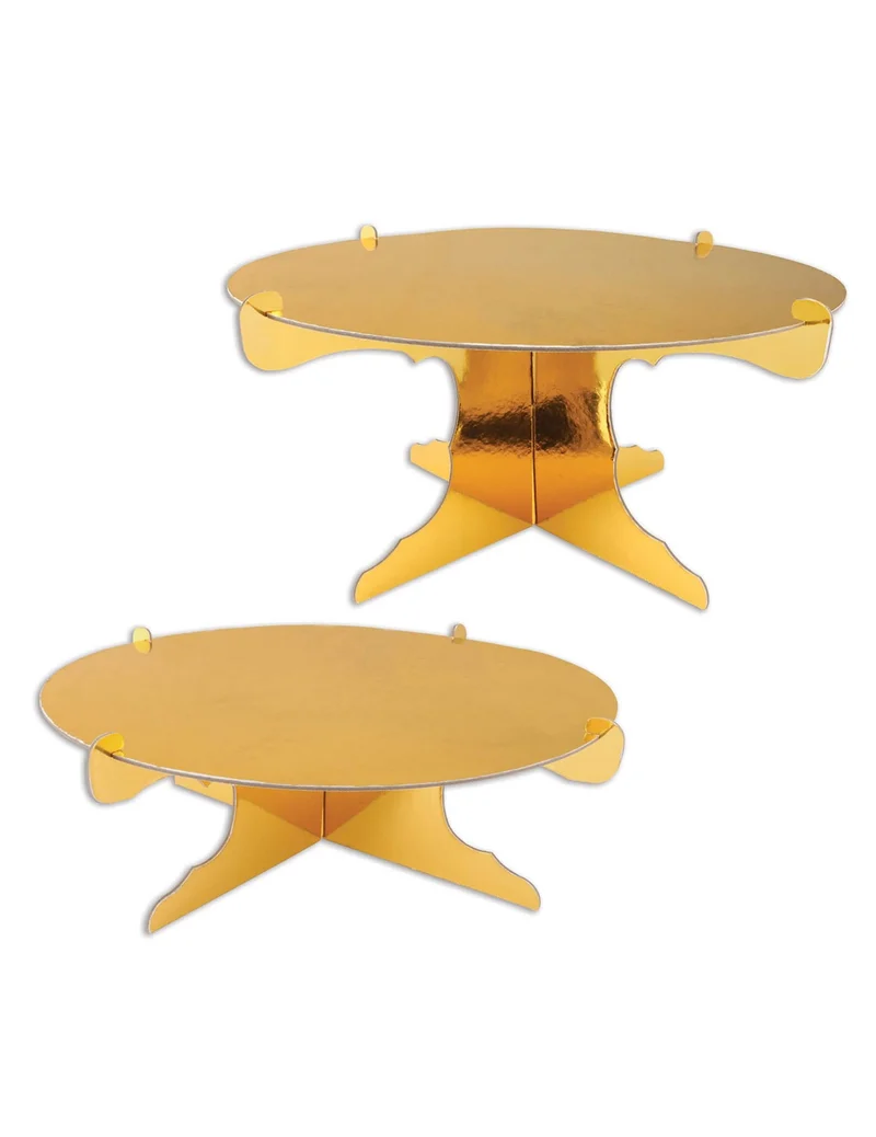 2er Set metallic goldfarbene Kuchenständer aus Karton 31 cm