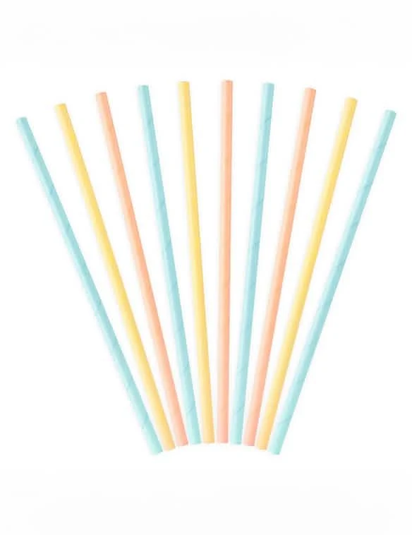 10 Pastellfarbene Trinkhalme aus Karton 19,5 cm für Geburtstag