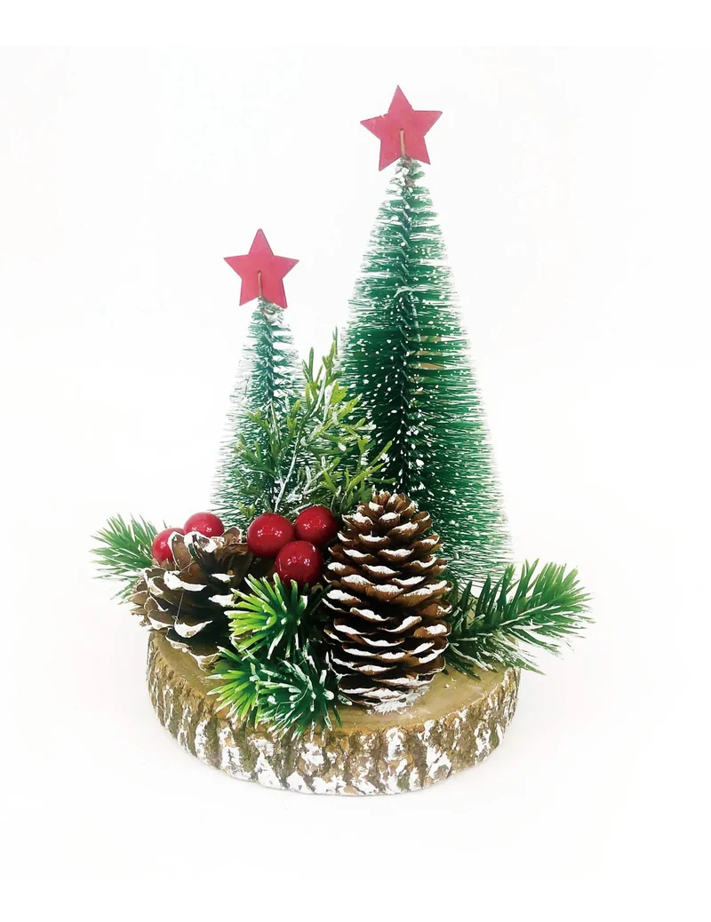 Dekoration Traditionelle Tannenbäume auf Holzscheibe 21 cm Tischdeko