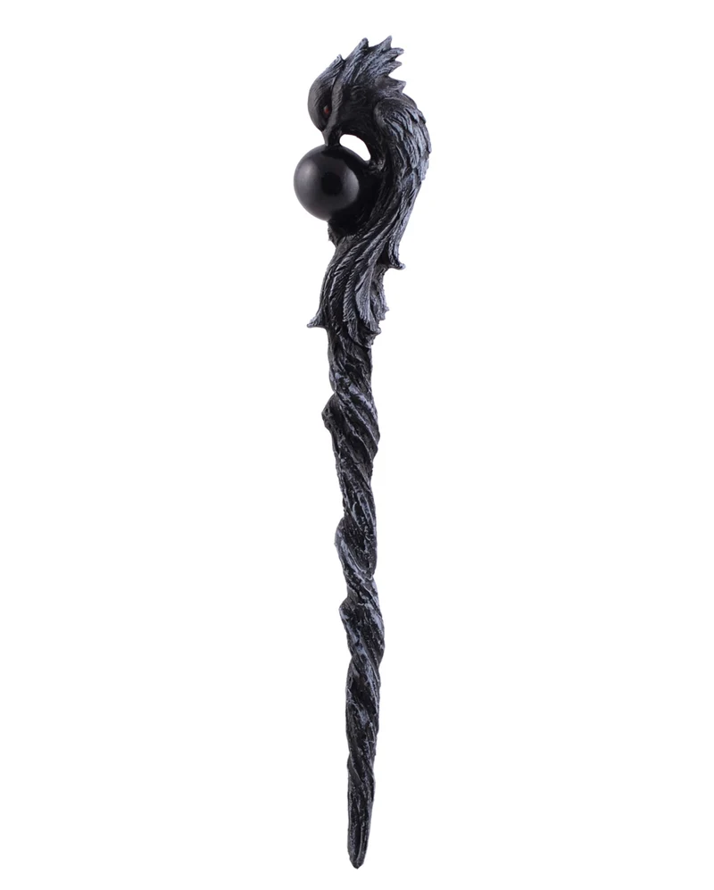 Black Phönix Zauberstab mit schwarzer Kugel