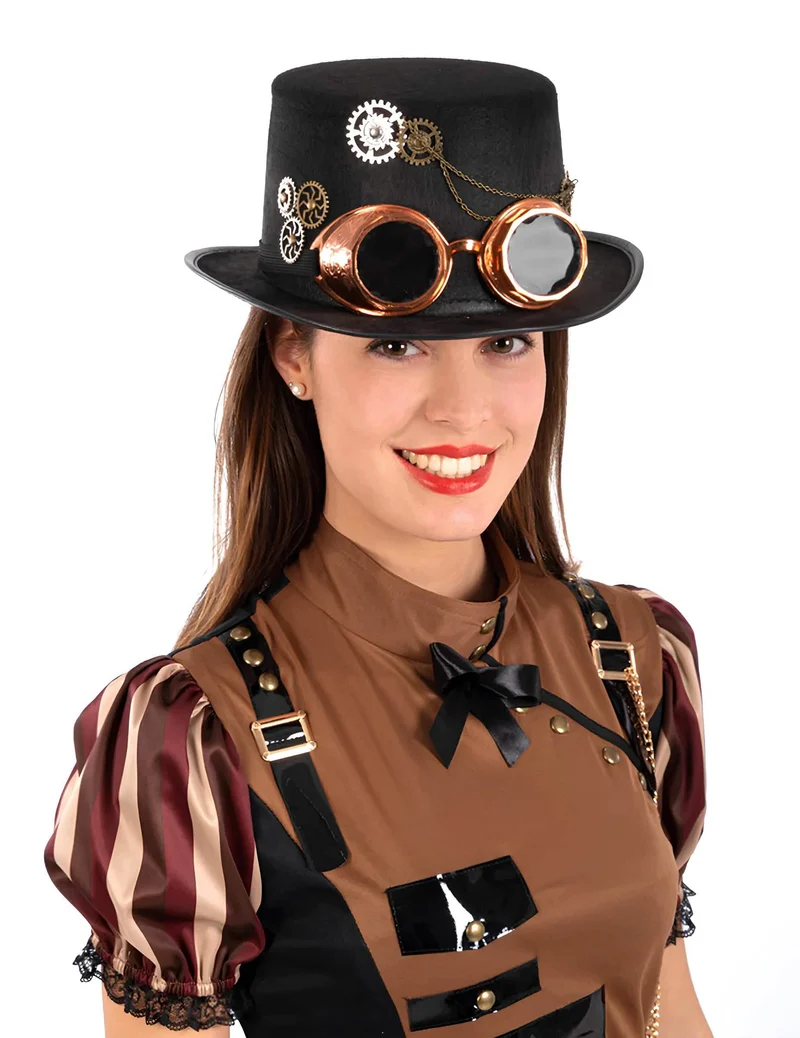 Stilvoller Steampunk-Zylinder Accessoire für Erwachsene schwarz-bronzefarben
