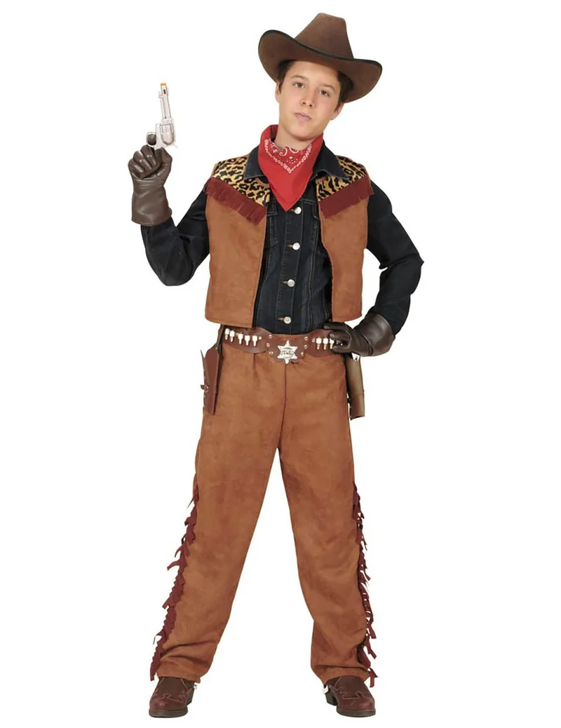 Kinder Cowboy-Kostüm für Jungen Leder-Imitation braun