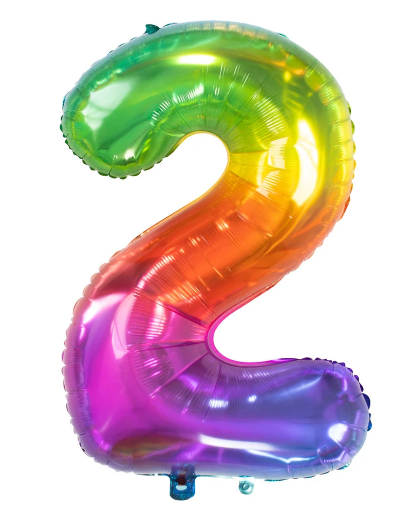 Regenbogen Folienballon Zahl 2