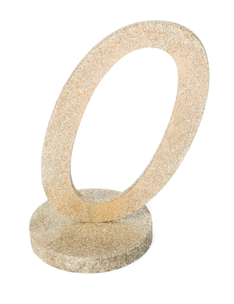 Tischdekoration Zahl 0 Holz Champagner-Glitzer 20 cm mit stabilem Sockel