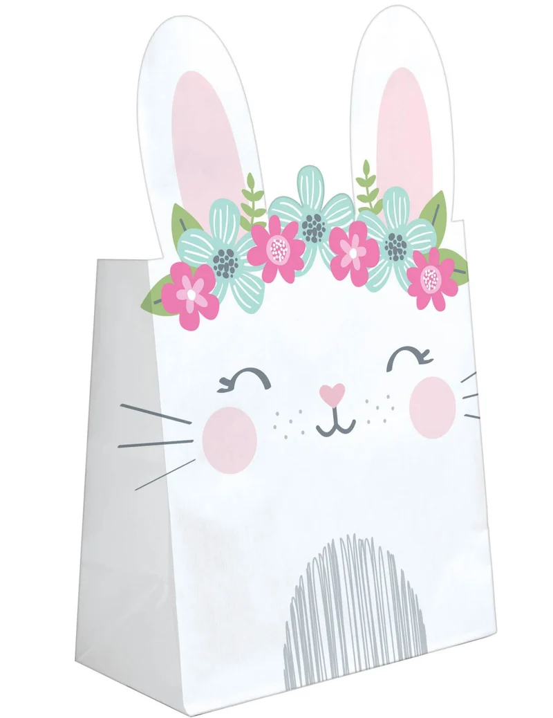 8 Sacs cadeaux en papier Petit Lapin blancs 20,3 x 11,4 x 8,3 cm