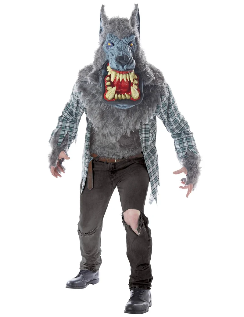 Wildes Werwolf-Kostüm für Herren Halloween-Verkleidung grau-rot