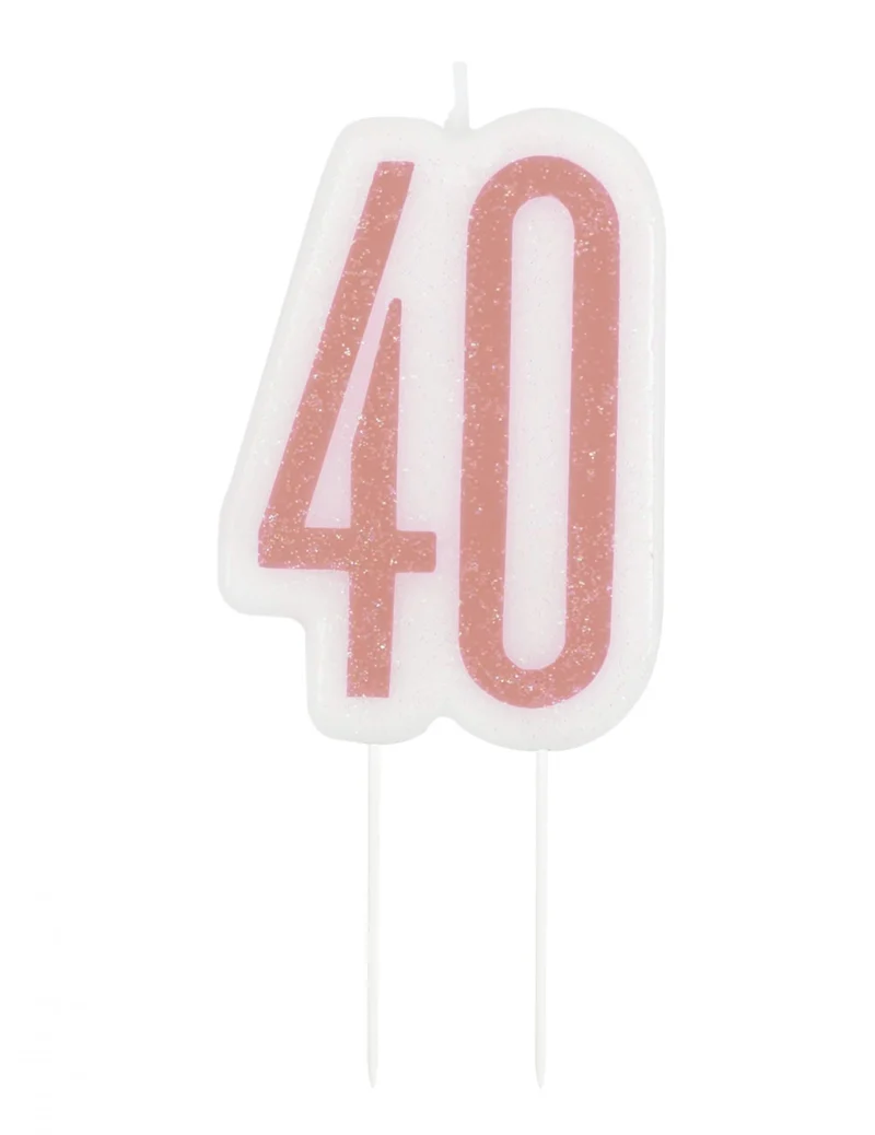 Glitzernde Geburtstagskerze Kuchendeko 40. Geburtstag rosa-weiß 7 cm