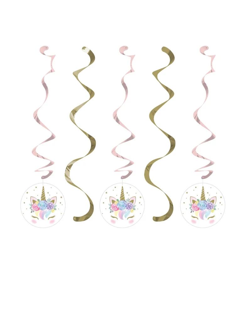 Einhorn-Spiraldeko für Kindergeburtstage 5 Stück gold-rosa 76 x 99 cm