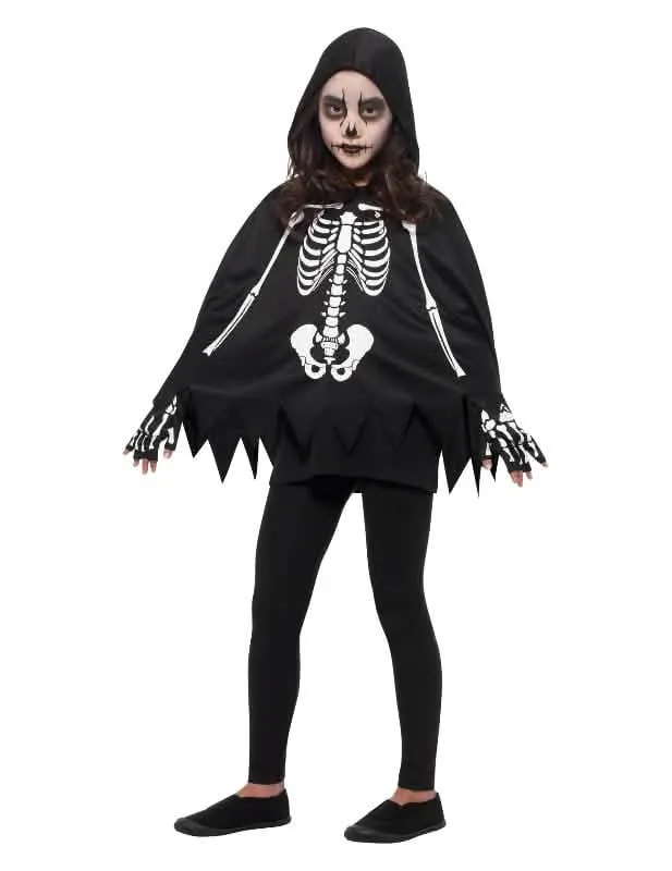 Poncho Skelett-Kostüm für Kinder Halloween-Verkleidung schwarz-weiss