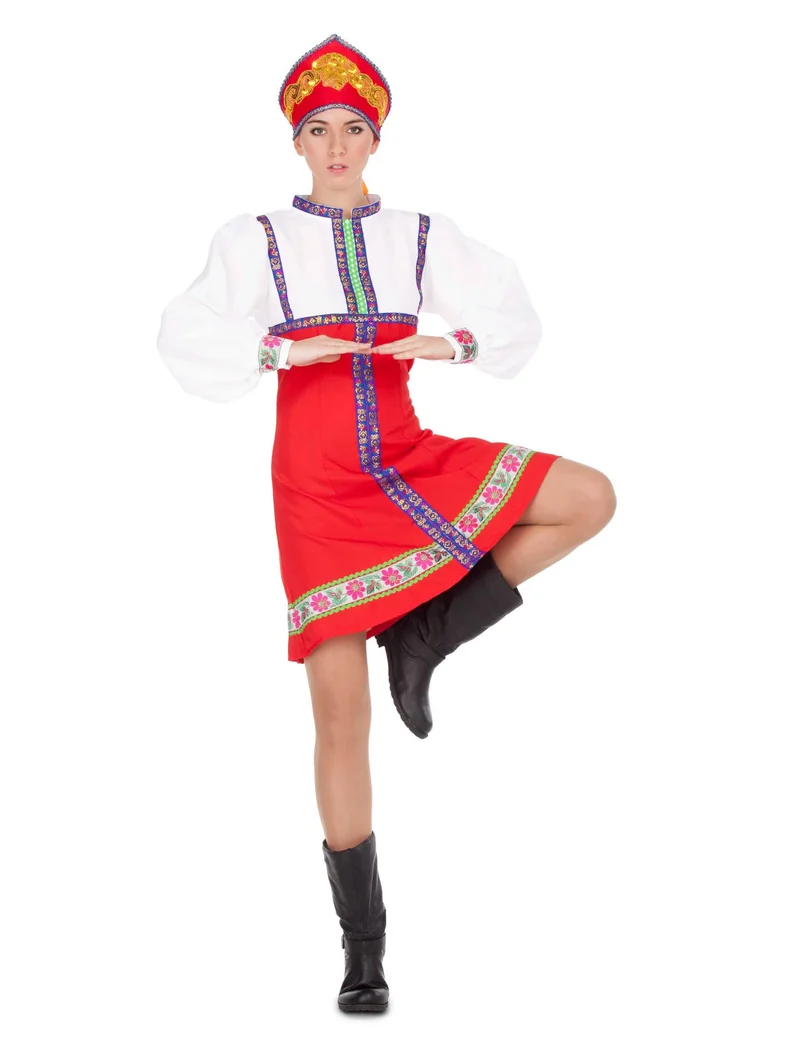 Russische Tänzerin-Damenkostüm für Fasching rot-blau-weiss