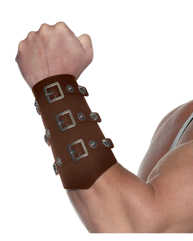 Braune Gladiator Armschienen aus Kunstleder mit Schnallen