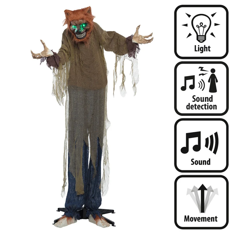 Staande Decoratie Gemene Wolf – 160 cm met Licht, Geluid en Beweging