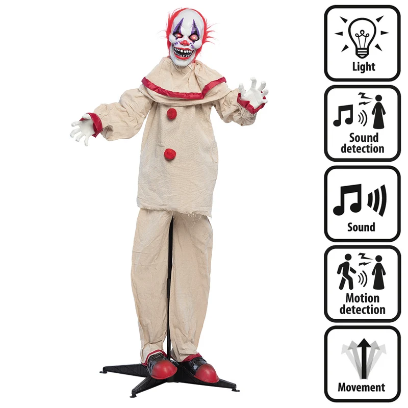 Staande Decoratie Enge Clown – 153 cm met Licht, Geluid en Beweging