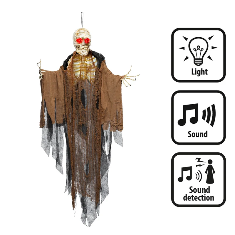 Hangdecoratie Creepy Mummy – 160 cm met Licht, Geluid en Geluidsensor