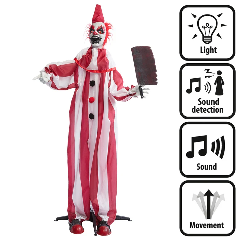 Staande Decoratie Clown Chuckles – 170 cm met Licht, Geluid en Beweging
