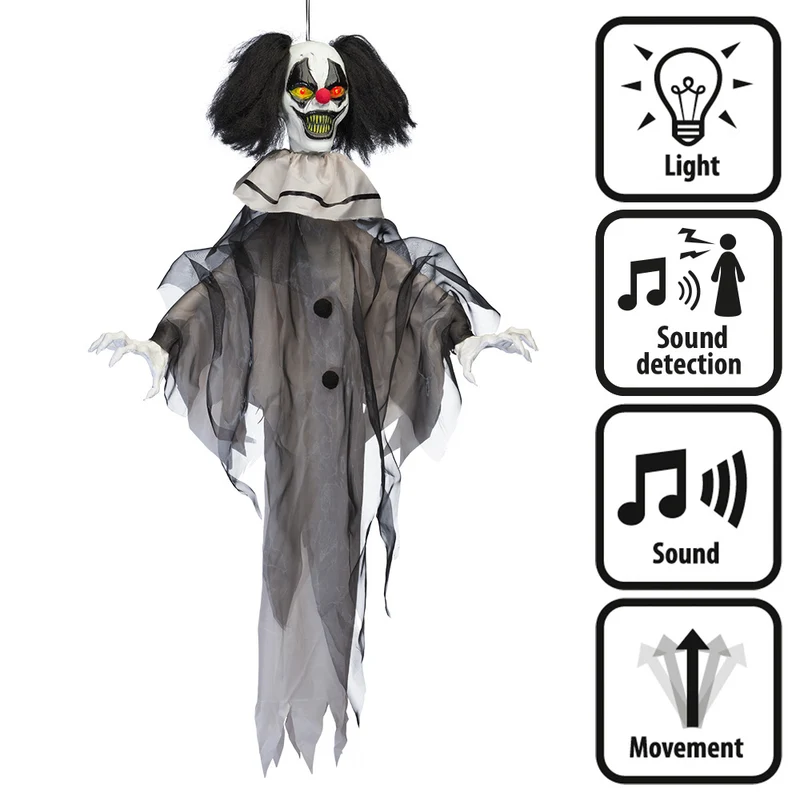 Hangdecoratie Nightmare Clown – 90 cm met Licht, Geluid en Beweging