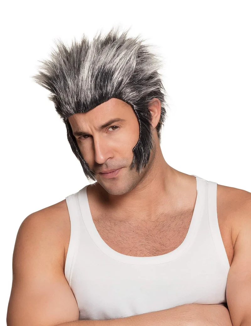 Werwolf-Perücke mit Koteletten für Herren Halloween grau-schwarz