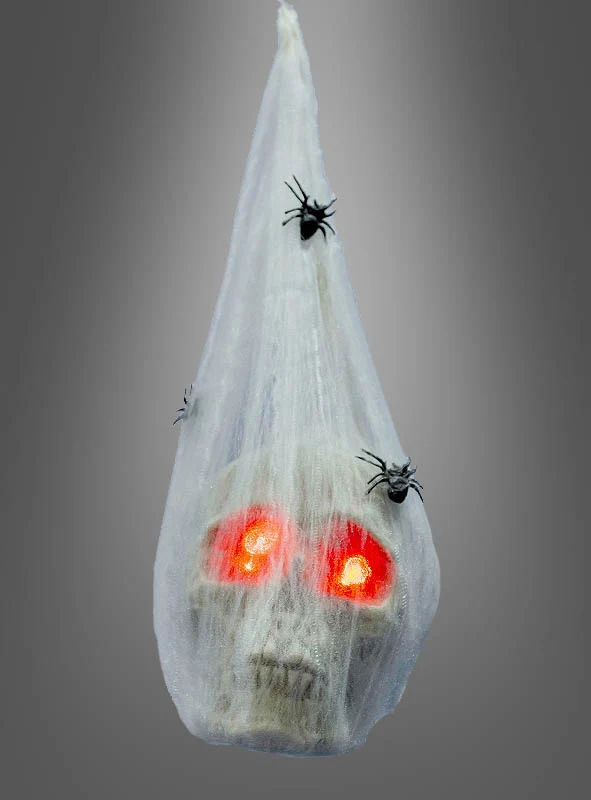 Totenkopf im Spinnenkokon mit LED 35cm