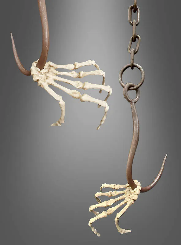 Skeletthand lebensgroß am Haken mit Kette Dekoration