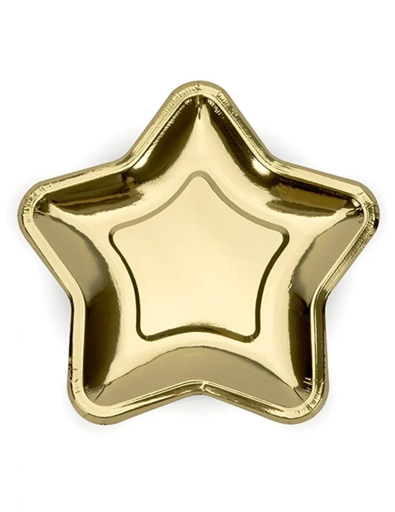 Sternförmige Pappteller für Weihnachten 6 Stück goldfarben 18 cm