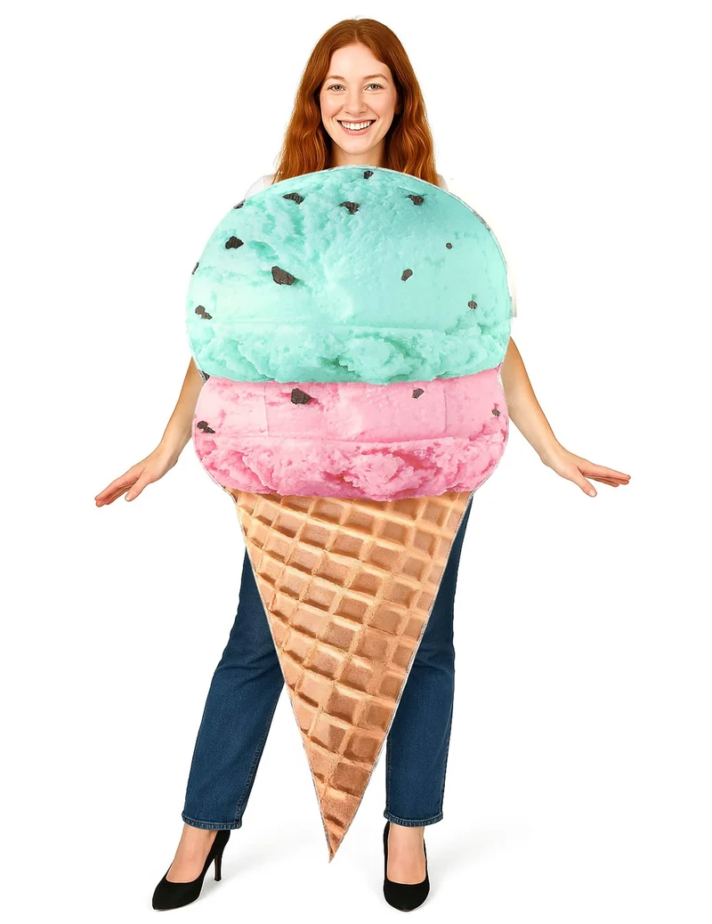 Eiswaffel-Kostüm für Erwachsene blau-rosa-braun