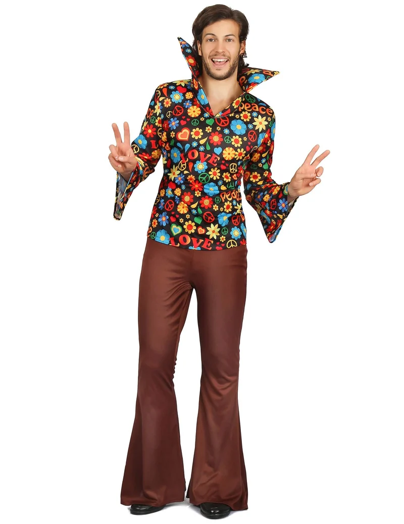 Flower-Power Hippie-Herrenkostüm 60er-Jahre bunt