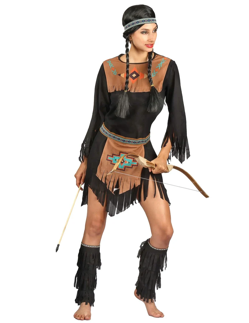 Indianer-Damenkostüm Western-Verkleidung schwarz-braun