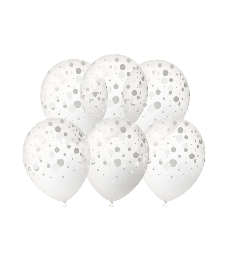 Silberne Ballons mit Punkten, 30 cm, 6 Stück