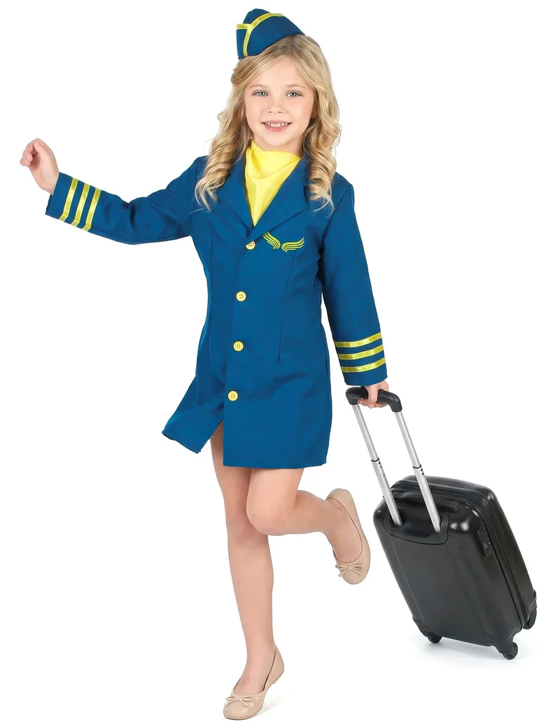 Blaues Stewardess Kostüm für Mädchen