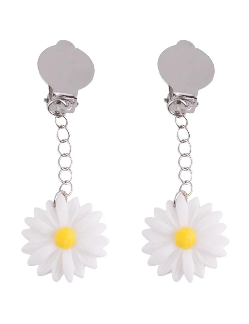 Hippie-Ohrringe Kostüm-Accessoire Flower Power silber-weiss