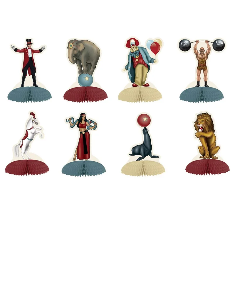 8er Set Tischdekoration Vintage Zirkus 12,7 cm