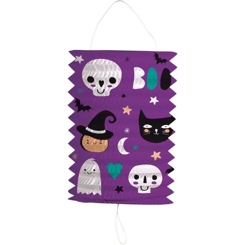 Halloween-Laterne, lila, „Happy Halloween“, 22 cm