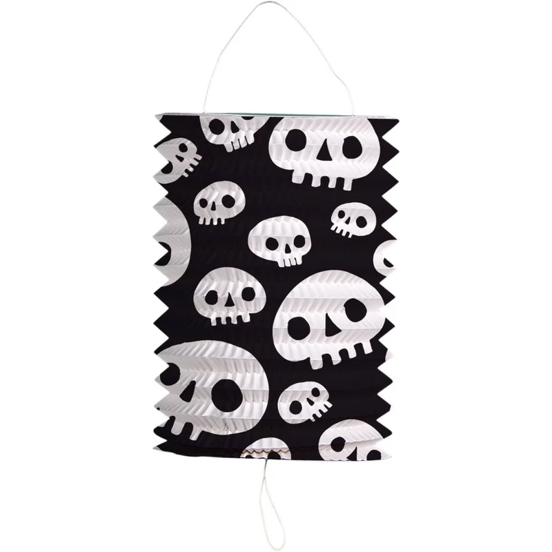 Halloween-Laterne Schwarz-Weiß Totenköpfe 22 cm
