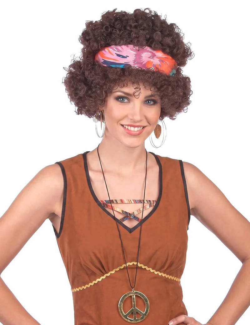 Hippie Afro Perücke für Erwachsene braunhaarig