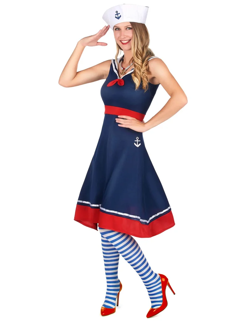 Klassisches Marine-Damenkostüm Seefrau für Fasching blau-rot-weiss