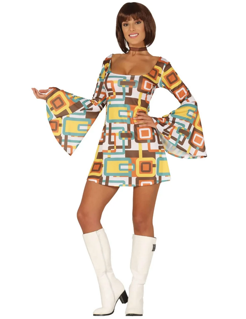 Disco Damenkostüm Retro-Verkleidung bunt