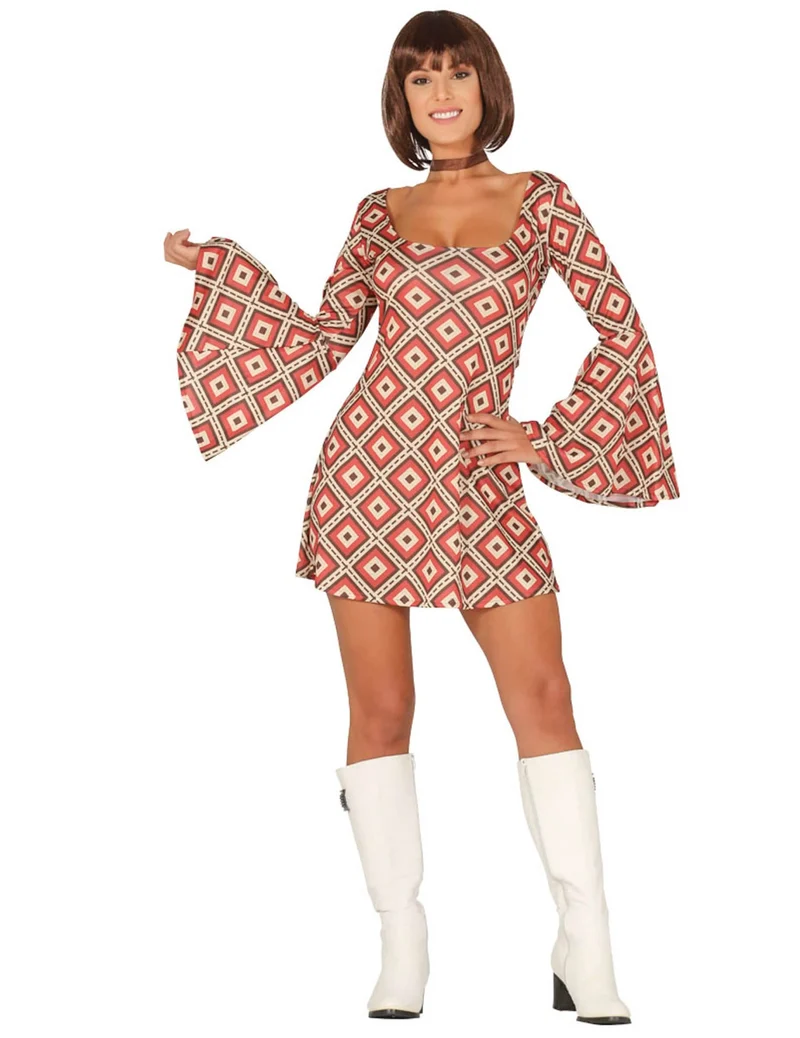70er Disco-Kostüm für Damen Retro-Muster bunt