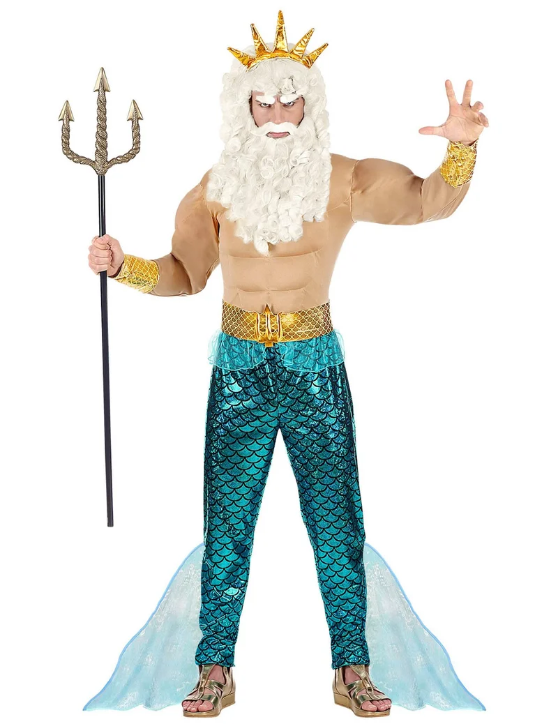 Neptun-Herrenkostüm für Karneval Poseidon-Verkleidung blau-goldfarben