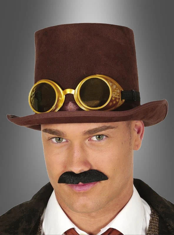 Brauner Steampunk Zylinder mit Brille